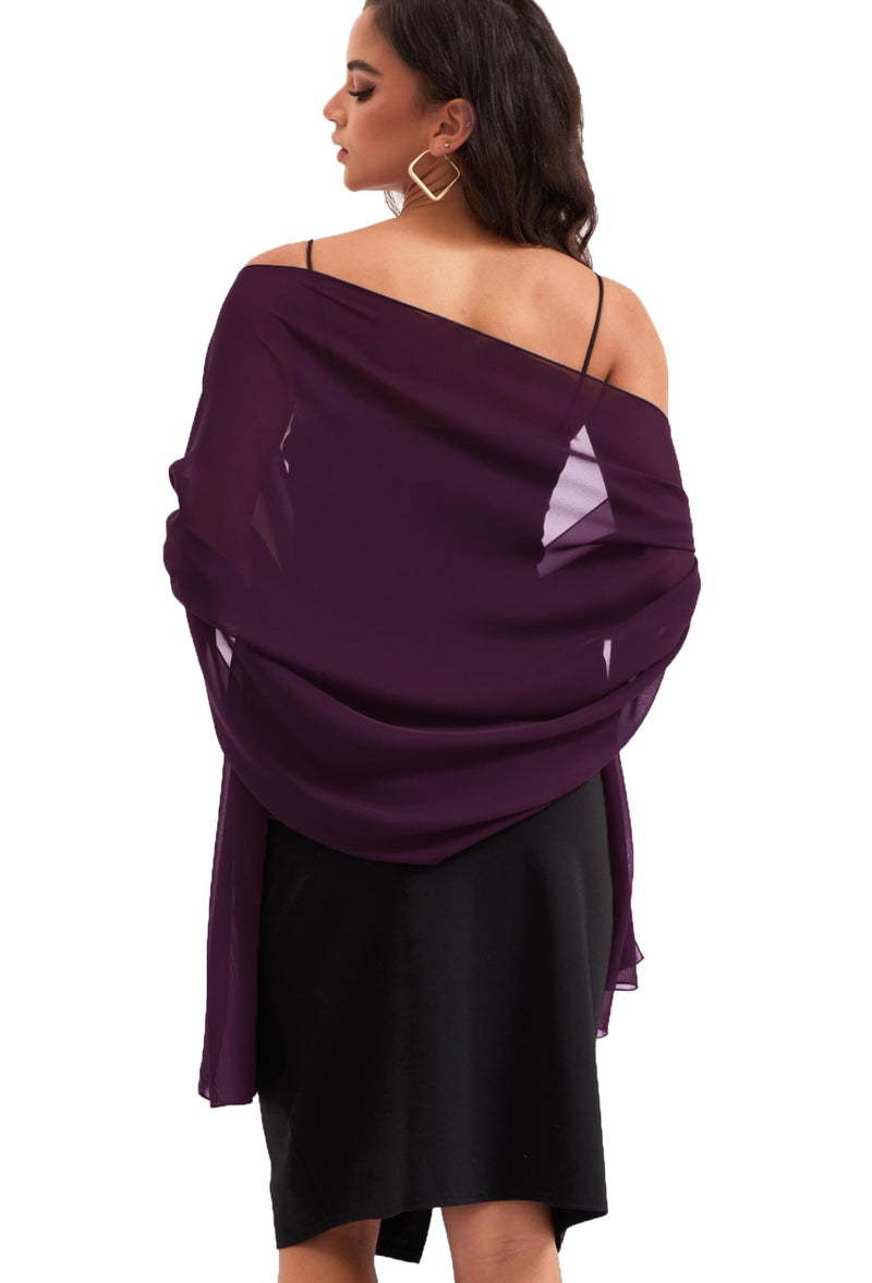 Baoqiya Women's Shawls and Wraps for Evening Dress Chiffon Shawl Soft Elegant Silky Pashmina Wedding Bridal Scarf(Plum Purple, 79"Ã—19") - Image 1